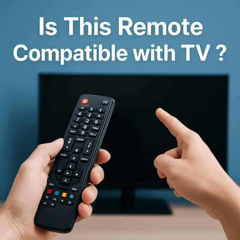 Person holding a remote while pointing at a TV, questioning remote compatibility.