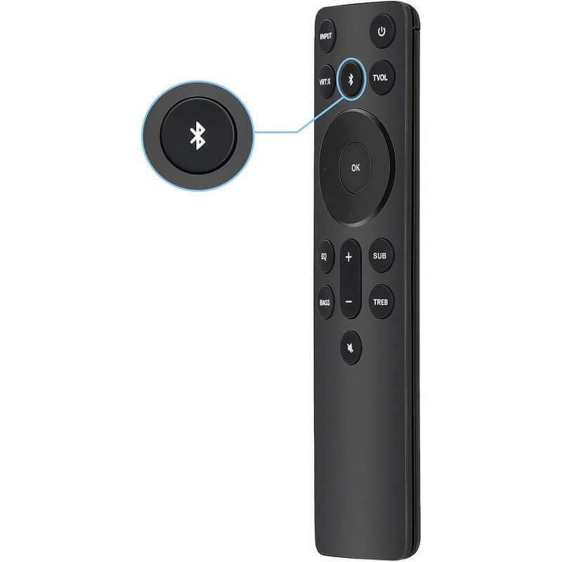 V21-H8 Bluetooth replacement remote for Vizio Soundbar, featuring Bluetooth connectivity button.