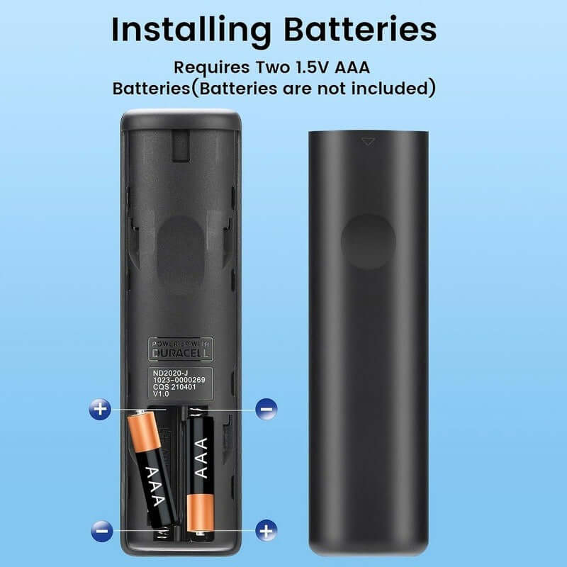 Image showing battery installation instructions for V21-H8 Bluetooth remote, requiring two 1.5V AAA batteries.