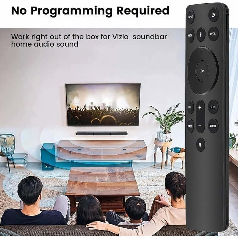 V21-H8 Bluetooth replacement remote for Vizio soundbar, no programming required, compatible with home audio systems.